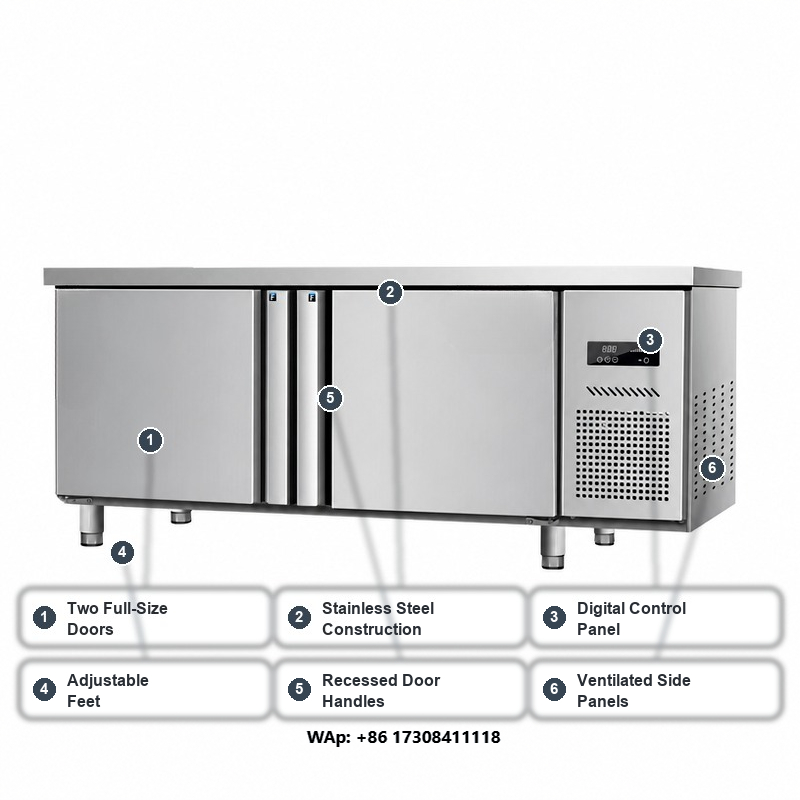 Commercial Kitchen Worktops - RVS werkblad koelkast met 2 deuren,